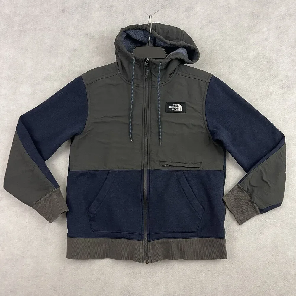 The North Face Hoodie Mens Small Navy Gray Tundra Fleece Softshell Sherpa Lined